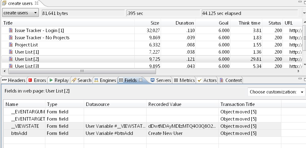 Fields View with ASM-configured fields