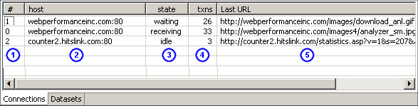 Connections tab showing active HTTP connections