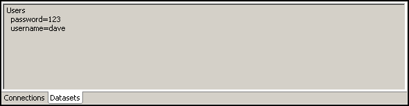 Datasets tab showing the current dataset row values