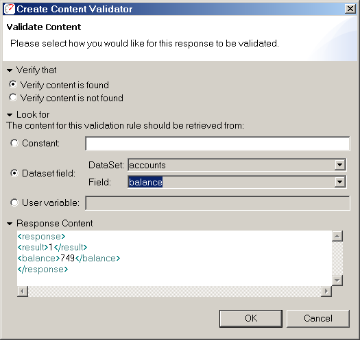 Create Content Validator dialog