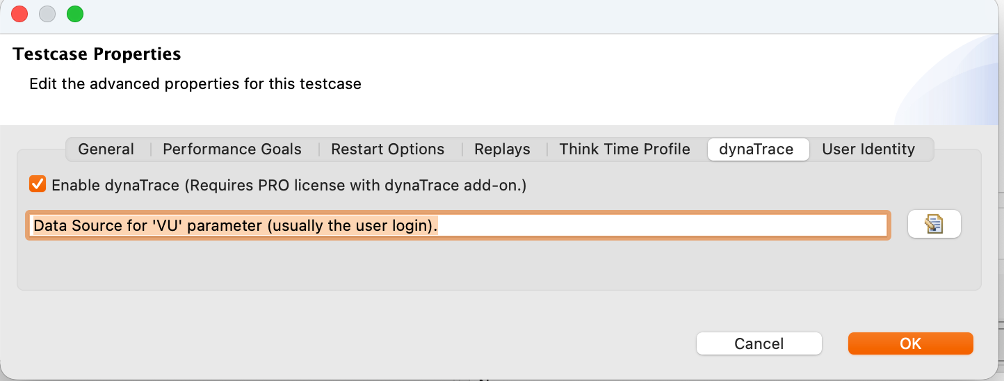 DynaTrace Test Case Properties
