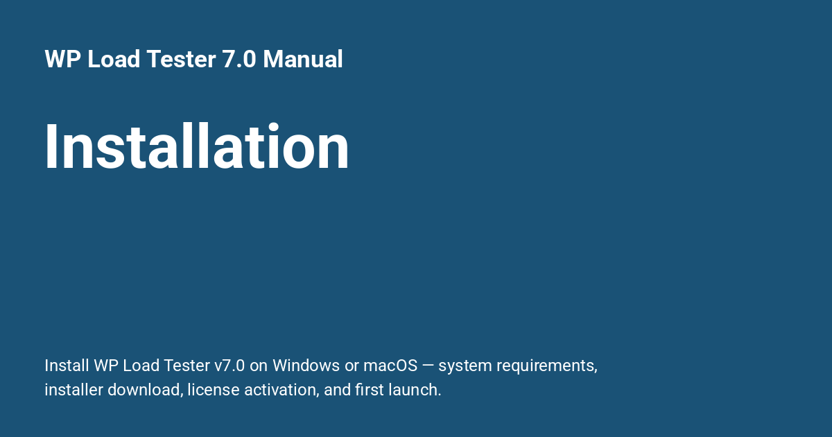 Installation - WP Load Tester 7.0 Manual