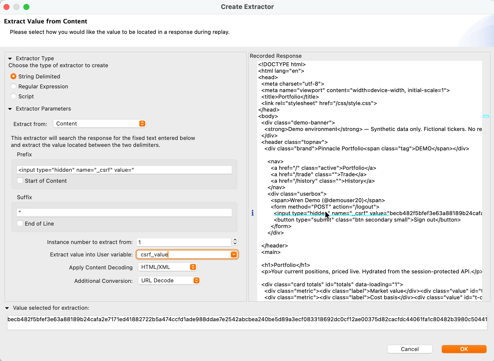 Create Extractor dialog
