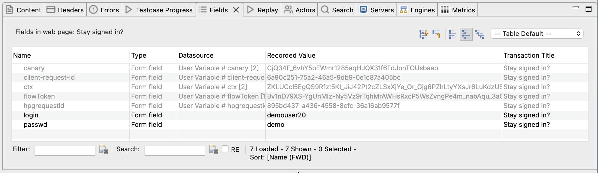 Fields View showing configured fields