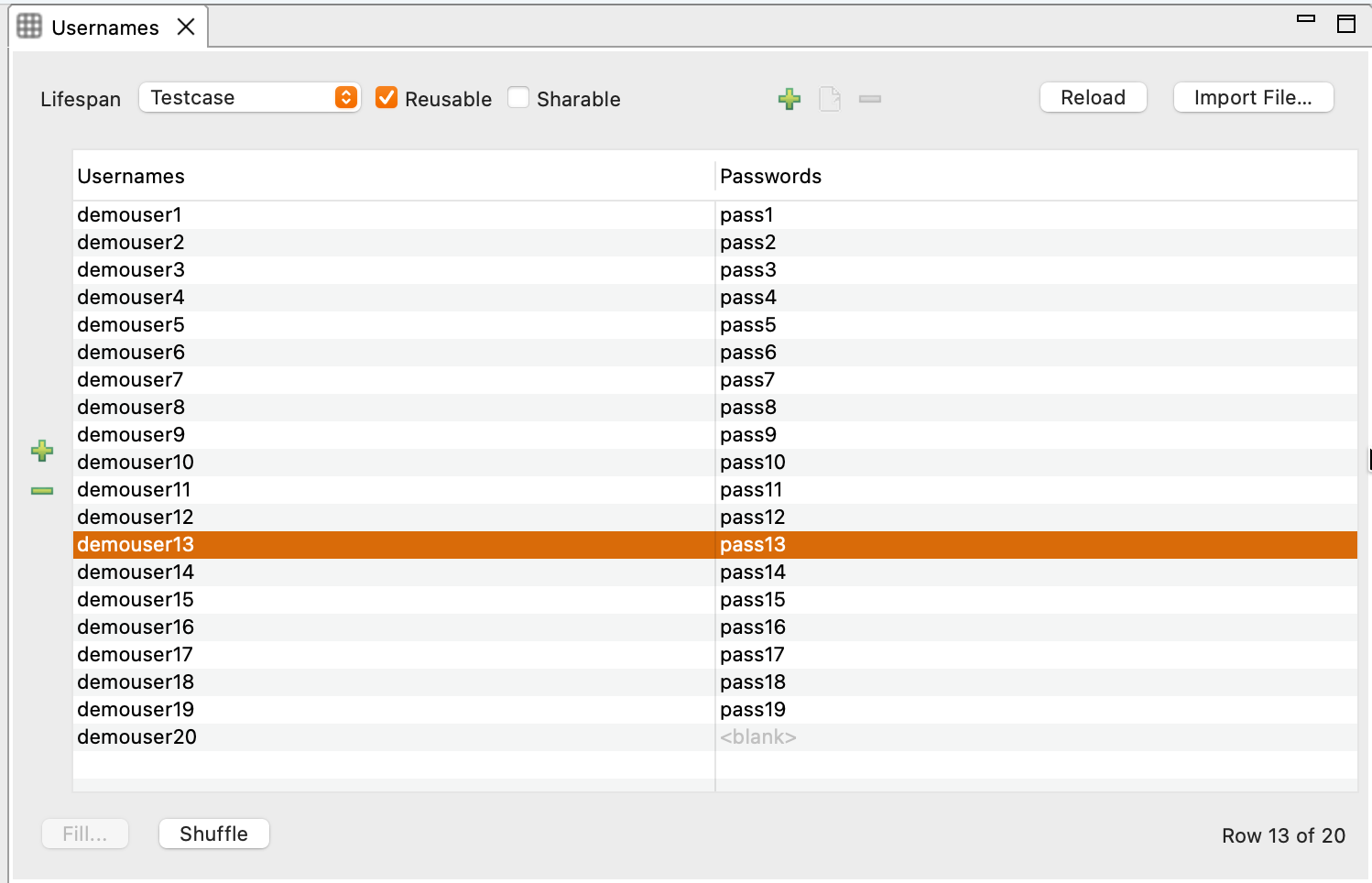 Dataset Editor showing CSV-like data grid