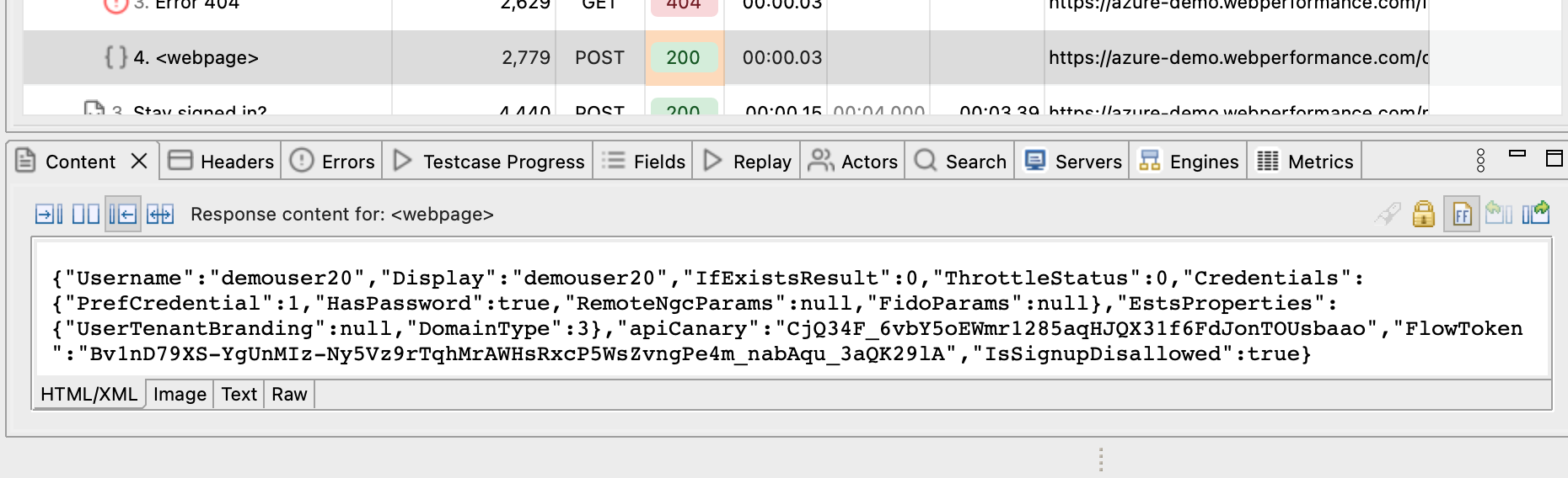 Content View showing JSON API response