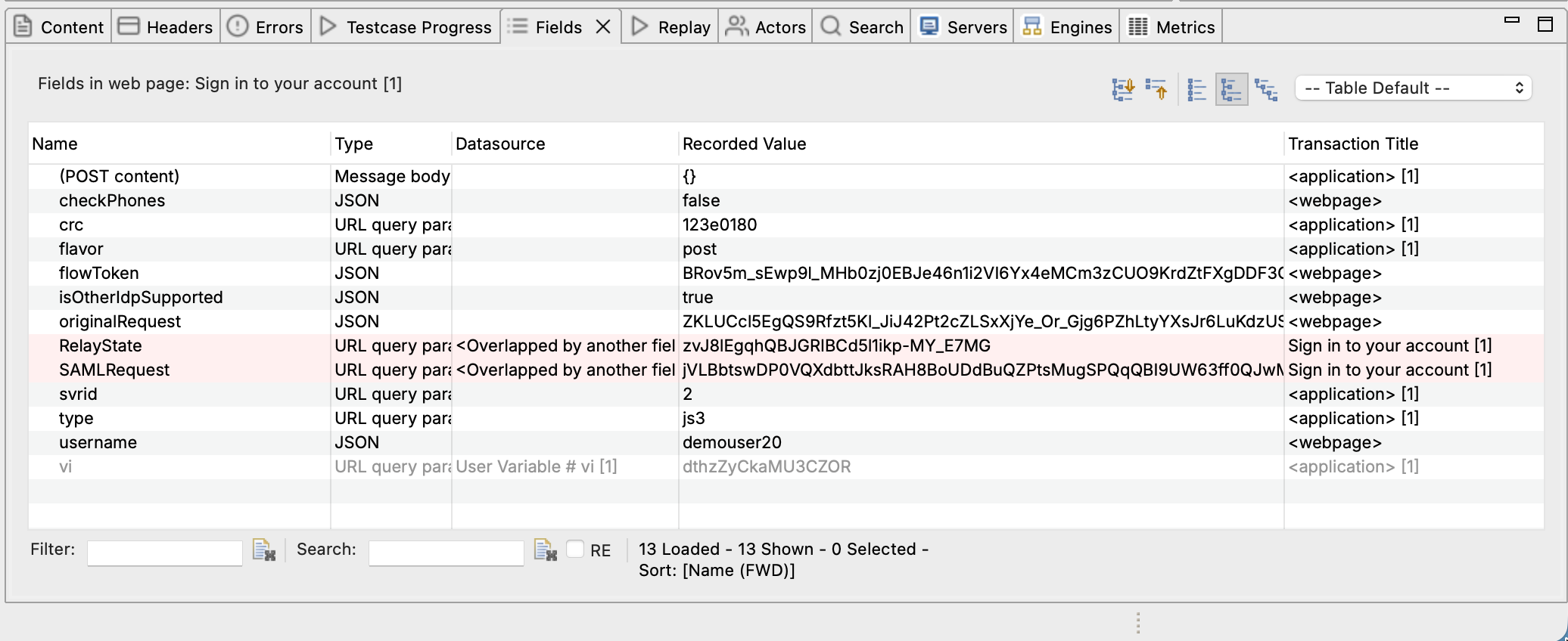 Fields View showing form fields and datasources