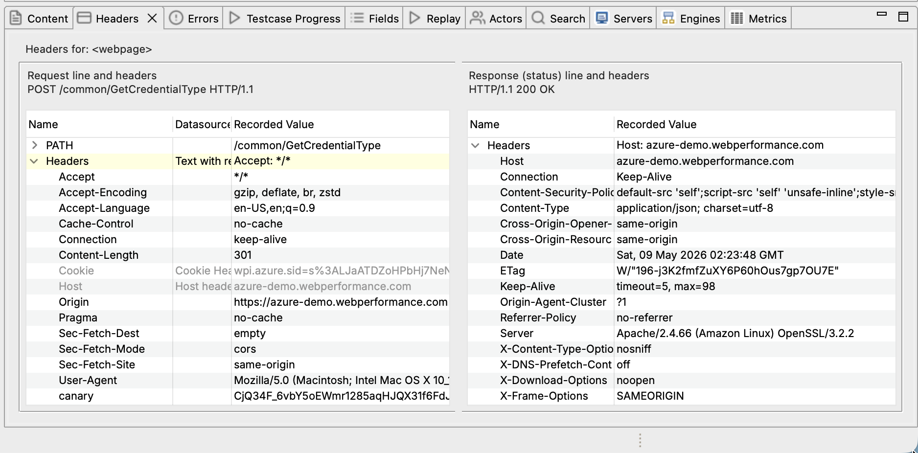Headers View showing request and response headers