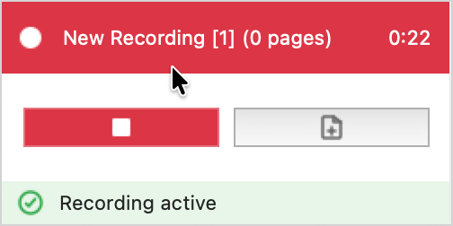 Recording Control dialog showing stop and force-page-break buttons